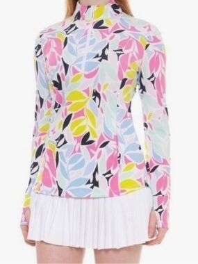 Tommy Bahama Golf Multicolor Leaf-Print Long Sleeve quarter zip top sz Large